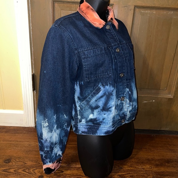 Liz Claiborne Blue Grunge Button Up Jacket Orange Velvet Collar & Cuffs Size S - Picture 7 of 14